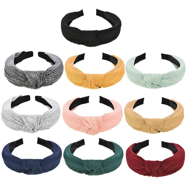 Emoly Upgraded 10 Pieces Wide Headbands Knot Turban Headband Hair Band Elastic Hair Accessories for Women, 10 Colors - Image 1